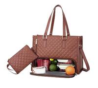Genérico Packuum 3 in 1 Tote Bag, 2 in 1 Tote Bag Lunch Bag Combo, Work Totes Bags with Lunch Compartment, for Office, Travel (Brown)