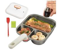 Genérico Padella Uova Antiaderente - 3 Scomparti Multiuso | Padella Rivestimento Titanio con Coperchio Spatola Silicona | Cottura Colazione Uova Pancake Tortilla Cucina