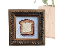 Genérico Painting Of Butter Framed Oil Artwork | Mini Buttered Toast Oil Pictures, Framed Kitchen Wall Art Decor, Versatile Placement, For Home Staircase Lobby Hotel
