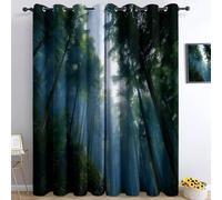 Genérico Paisaje Natural Cortinas Opacas Dormitorio Árboles del Bosque Opacas con Cortina, Verde Aislamiento Térmico Salón Oficina Hotel Decorativas con Ojales 140An x 245Al cm (2 Paneles)