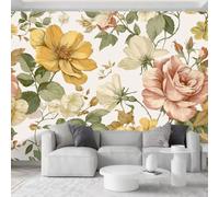 Genérico Paisaje Primavera Floral 3D Papel Pintado Panorámico 200x140 cm Papel Pintado Intejido, Pared Póster para Salón, Dormitorio de Niños Decoración, Pared Fácil de Montar, Beige