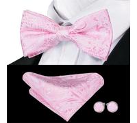 Genérico Pajaritas Pre-atadas Pajarita de seda color salmón rosa for hombre, juego gemelos y pañuelo bolsillo, con nudo mariposa preatado, for bodas negocios Para Hombre(Color4)