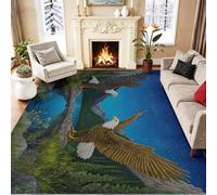 Genérico Pájaros Alfombra Lavable Lavadora 140 x 200 cm, Azul Oscuro Águilas Cielo Nocturno Montañas Alfombra de Franela Suave para Entrada Salón Dormitorio, Antideslizante