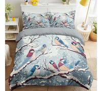 Genérico Pájaros Ramas Nevadas Funda Edredon Estilo Anime japonés Oriental Tema Invierno Relajante Funda Nordica Suave Gris Azulado No Necesita Planchado, 180 x 220 Funda de edredon für Niños & Niñas