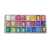 Genérico Paleta de acuarela Pearlescent - seta de arte de 24 colores, kit de pintura para estudiantes | Suministros creativos de manualidades, colección de pigmentos con vibrantes para la escuela d