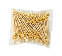Genérico Palillos de cóctel bambú con Perlas Doradas, palitos Madera Plateados for Fruta, Pastel, brochetas, sándwiches, decoración for Fiesta, Navidad y Boda, 100 Uds(S3 Matte Gold)