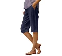 Genérico Pantacourt Mujer Verano Gran Talla - Pantalones anchos Lino Mujer Casual Corsario Ocio al Aire Libre Pantalones Cómodos Pants Simple Pant Corte Ajustado Pantalones con Bolsillos Pants, azul