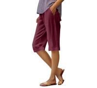 Genérico Pantacourt Mujer Verano Gran Talla - Pantalones anchos Lino Mujer Casual Corsario Ocio al Aire Libre Pantalones Cómodos Pants Simple Pant Corte Ajustado Pantalones con Bolsillos Pants, Vino