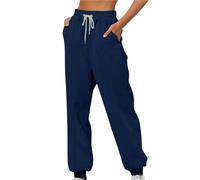 Genérico Pantalón Cargo Mujer con Bolsillo Color Liso - Pantalón Jogger Mujer Chandal Cordón Ajustable Pantalones Elegante Glamour Trekking Pants Running Deportiva Marina de Guerra L