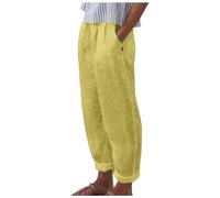 Genérico Pantalón Casual Mujer Botón Lateral Tendencia Corte suelto Cintura Elástica Recta Cómodo con Bolsillos Verano 2025 Estilo Retro Decorativo Corte Wide Leg Bajo Chic, amarillo, XXL