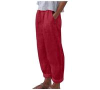 Genérico Pantalón Casual Mujer Botón Lateral Tendencia Corte suelto Cintura Elástica Recta Cómodo con Bolsillos Verano 2025 Estilo Retro Decorativo Corte Wide Leg Bajo Chic, rojo, S