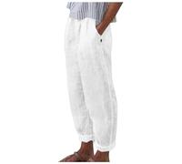 Genérico Pantalón Casual Mujer Botón Lateral Tendencia Corte suelto Cintura Elástica Recta Cómodo con Bolsillos Verano 2025 Estilo Retro Decorativo Corte Wide Leg Bajo Chic, blanco, M