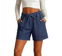Genérico Pantalon Corto Mujer Color Liso Cintura Elástica con Bolsillo - Ropa Mujer Pantalones Cortos Classic Moda Casual, Short Descanso Viaje En Interiores Azul 5XL
