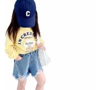 Genérico Pantalon Corto Niña, Pantalones Cortos Vaqueros para NiñAs Ideales para El DíA A DíA Conjunto CóModo E Informal para Primavera Y Verano Cintura EláStica para NiñAs PequeñAs Tejido Suave