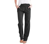 Genérico Pantalon De Lino Mujer Verano, Pantalones Largos Mujer Verano, con Bolsillos Salón Elástico Cintura Suelta Pantalones Elegante Transpirables Sueltos Pants para Vacaciones