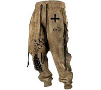 Genérico Pantalón de Pierna Recta Hippie Pantalones de Yoga Tipo ParacaíDas Transpirables Bloque de Colores Pantalones de Lino para Hombre Estilo Patchwork Batik Vintage