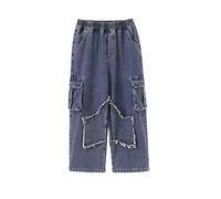 Genérico Pantalon De Portero Niño - Pantalones Vaqueros Holgados Y Desgastados para Niños Cómodos Pantalones De Pierna Recta con Dobladillo Doblado Atuendo Informal De Otoño