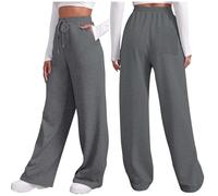 Genérico Pantalon de survêtement en molleton de Couleur Unie pour Femme, décontracté et Confortable, Avec poches de Sport, à Lacets, Jambes larges et droites, automne et Hiver (Grey, L)