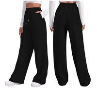 Genérico Pantalon de survêtement en molleton de Couleur Unie pour Femme, décontracté et Confortable, Avec poches de Sport, à Lacets, Jambes larges et droites, automne et Hiver (Black, L)