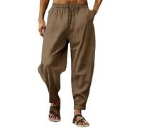 Genérico Pantalón Fluido Hombre Correr Corte Recta Hombre Transpirable Trousers Rayado Cómodo Trousers Cintura Elástica Cordones Pantalones Exteriores Jogging Baggy Color Sólido, marrón, XXL