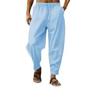 Genérico Pantalón Fluido Hombre Correr Corte Recta Hombre Transpirable Trousers Rayado Cómodo Trousers Cintura Elástica Cordones Pantalones Exteriores Jogging Baggy Color Sólido, azul claro, M