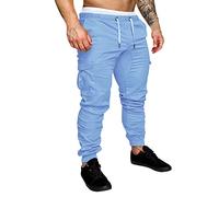 Genérico Pantalon Hombre Cintura Elastica,Pantalones Herramientas Hombres -Bolsillo Casual Color Leggings Pantalones SóLidos Pantalones De Hombre