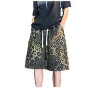Genérico Pantalon Hombre - Shorts Hombre Pantalones Cortos Cargo Holgados de Pierna Ancha con Estampado de Leopardo de Europa y América