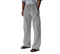 Genérico Pantalon Homme Taille Elastique Pantalons De Plage Pour Hommes Pantalon De Plage D'été Pour Homme Lin Classique Noir Décontracté Coton Lin Coupe Droite Décontracté Été Sport