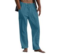 Genérico Pantalon Homme Taille Elastique Pantalons De Plage Pour Hommes Pantalon De Plage D'été Pour Homme Lin Classique Noir Décontracté Coton Lin Coupe Droite Décontracté Été Sport