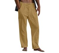 Genérico Pantalon Homme Taille Elastique Pantalons De Plage Pour Hommes Pantalon De Plage D'été Pour Homme Lin Classique Noir Décontracté Coton Lin Coupe Droite Décontracté Été Sport