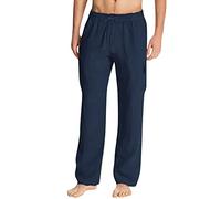 Genérico Pantalon Homme Taille Elastique Pantalons De Plage Pour Hommes Pantalon De Plage D'été Pour Homme Lin Classique Noir Décontracté Coton Lin Coupe Droite Décontracté Été Sport