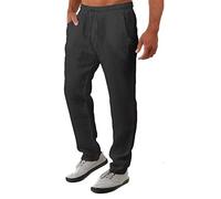 Genérico Pantalon Homme Taille Elastique Pantalons De Plage Pour Hommes Pantalon De Plage D'été Pour Homme Lin Classique Noir Décontracté Coton Lin Coupe Droite Décontracté Été Sport