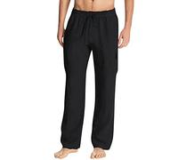 Genérico Pantalon Homme Taille Elastique Pantalons De Plage Pour Hommes Pantalon De Plage D'été Pour Homme Lin Classique Noir Décontracté Coton Lin Coupe Droite Décontracté Été Sport