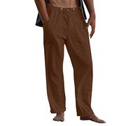 Genérico Pantalon Homme Taille Elastique Pantalons De Plage Pour Hommes Pantalon De Plage D'été Pour Homme Lin Classique Noir Décontracté Coton Lin Coupe Droite Décontracté Été Sport