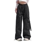Genérico Pantalón Jogger Utilidad Ancho Mujer Cordón Cintura Alta Cintura Elástica Bolsillos Cómodo Viaje Verano Traje Verano Verano Verano Mujer, Le Noir, XL