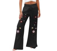 Genérico Pantalon Lino Comodos Talla Grande Mujer Pantalones Deportivos para Mujer,de Pierna Ancha Y Cintura Elástica,Holgados,Básicos E Informales,para Pantalon Running (Black,L)