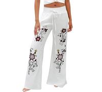 Genérico Pantalon Lino Comodos Talla Grande Mujer Pantalones Deportivos para Mujer,de Pierna Ancha Y Cintura Elástica,Holgados,Básicos E Informales,para Pantalon Running (White,XL)