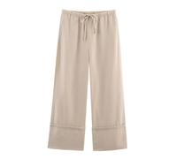 Genérico Pantalón Lino Mujer Pantalones Anchos Verano Pantalones de Lino para Mujer,Holgados,de Algodón,Informales,Pierna Ancha Y Largos con Bolsillos. Negros (Khaki,XS)