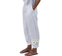 Genérico Pantalon Lino Mujer,Pantalones Recortados para Mujer Oficina Mujer Pantalones Capri con Bolsillos Pierna Ancha Casual PantalóN Capris Livianos
