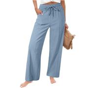 Genérico Pantalon Mujer con Bolsillo Color Liso - Ropa De Mujer Pant con Cordón Chic Suave, Pantalón Único Moda Wide Leg Pants Women Travail Plage Azul Cielo M