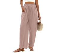 Genérico Pantalón Mujer con Bolsillo Color Liso - Ropa De Mujer Pant con Cordón Cómodos Suave, Pantalón De Lino Elástico Basicas Pants Plage Vacances Rosa Claro XXL