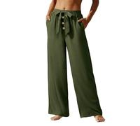 Genérico Pantalon Mujer con Bolsillo Color Liso - Ropa Mujer Pant con Cordón Calle Chic, Pantalón De Lino Elástico Basicas Pant Vacances Travail Verde S