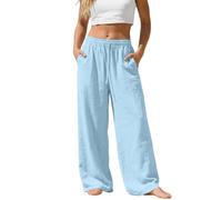 Genérico Pantalón Mujer con Bolsillo Color Liso - Ropa Mujer Pant con Cordón Chic Fluido, Pantalones Basicas Suave Wide Leg Pants Women Travail Vacances Azul Claro XL