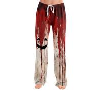 Genérico Pantalon Pijama Mujer Halloween Costume Talla Grande Cordón Pantalones Navidad Pijamas Cuadros Algodon Trajes Estampado Polar De Casa Ropa 2#sandía roja L
