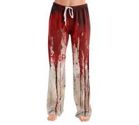 Genérico Pantalon Pijama Mujer Halloween Disfraz Algodon Cuadros Pijamas Franela Pantalones Cómodo Talla Grande Trajes Holgado Polar Cordón Ropa 2#sandía roja S
