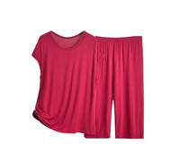 Genérico Pantalon Pijama Mujer Mono Mujer Verano Conjuntos De Pijama para Top De Manga Corta Verano con Pantalones Pijamas 2 Invierno Negro Sexy Red XXXXXXL