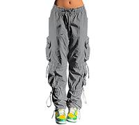 Genérico Pantalón Trabajo Mujer Elastano - Pantalones Cargo Holgados para Mujer Retro con Múltiples Bolsillos Cintura con Cordón Hebilla De Nariz De Cerdo Pantalones Casuales Tejidos Rectos Delgados