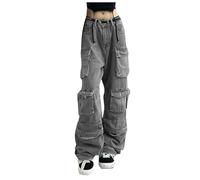 Genérico Pantalón Vaquero Ancho Mujer, Vaqueros Elasticos Mujer Rectos, Pantalones Rectos Holgados Punk Cintura Alta Y Ropa De Calle Jeans De Informales Pierna Ancha Salvaje Camping para Mujer