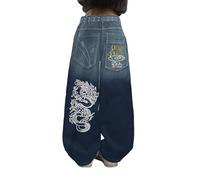 Genérico Pantalón Vaquero Mujer - Pantalones Vaqueros Holgados Estilo Hip Hop Pantalones de Esqueleto Pantalones Vaqueros con Estampado gráfico Pantalones góticos de Gran tamaño Ropa de Calle