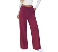 Genérico Pantalon Viaje Women's Striped Wide Leg Pants Drawstring Elastic Waist Knit Baggy Sweatpants with Pockets Ropa De Mujer (Wine, L)